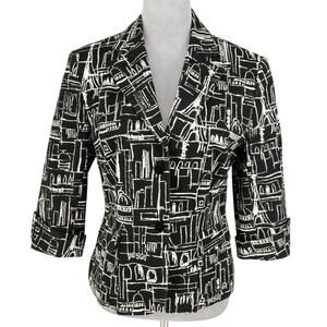 Grace Elements Jacket Womens 8 Black White Print Pique Lined Pockets Career
